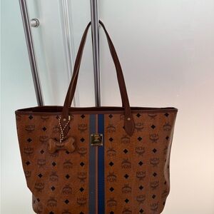MCM Brown Monogram Tote with Leather Handles